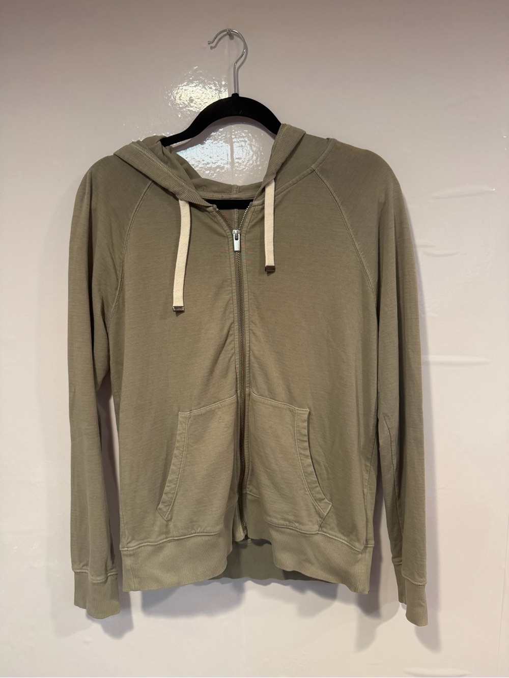 Light Olive Athleta Zip-Up Hoodie with Drawstrings